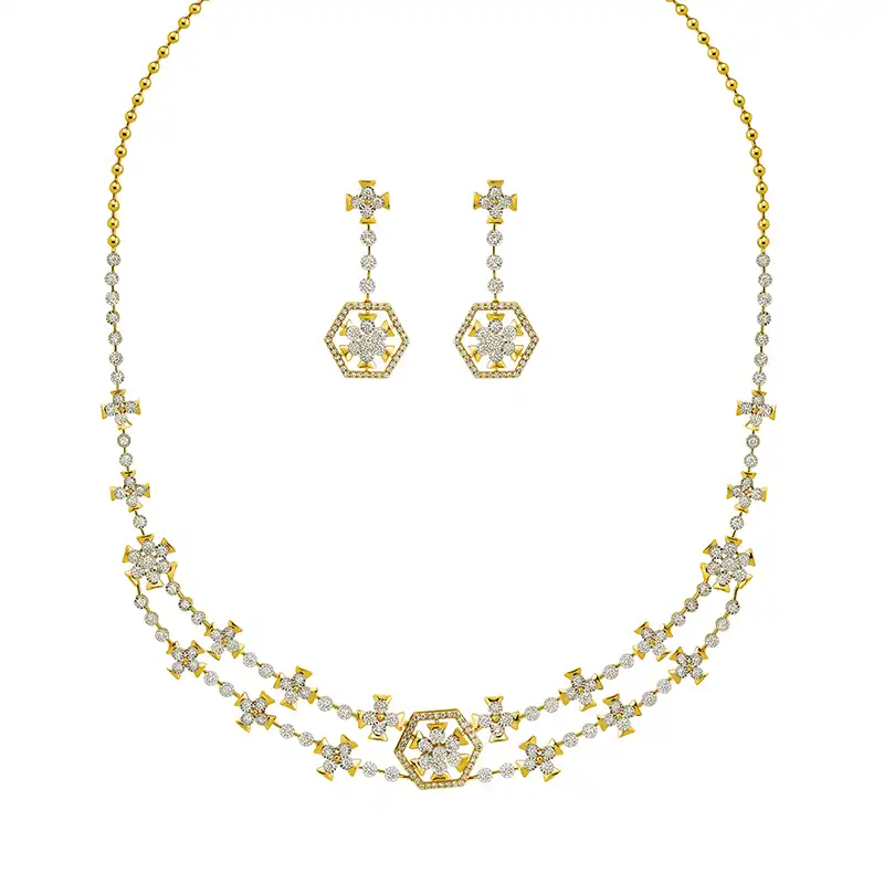 Cascading Gold Diamond Necklace Set