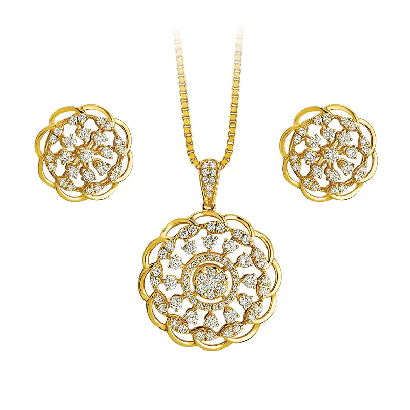 Blooming Flowers - Gold Diamond Pendant Set