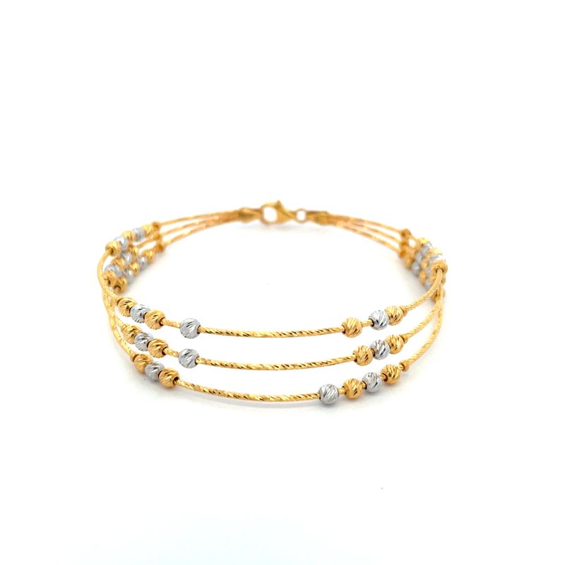 Delicate Bangle Bracelet with three rows of beads - 2.5 inch