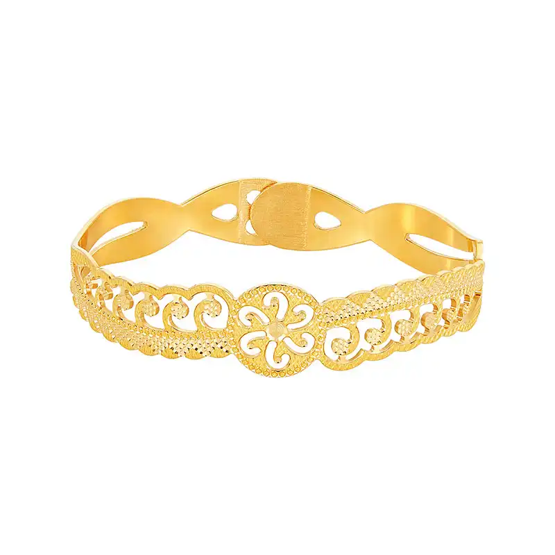 22K Yellow Gold Cutout Pattern Bangle