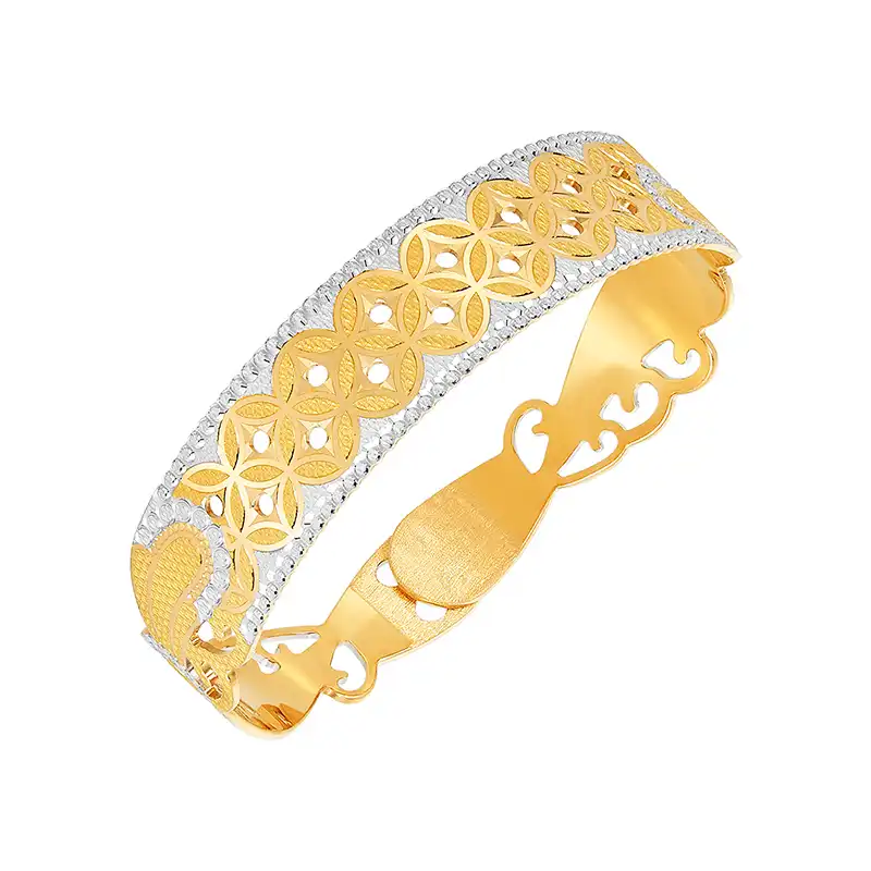 22K Two-Toned Gold Cutout Pattern Bangle