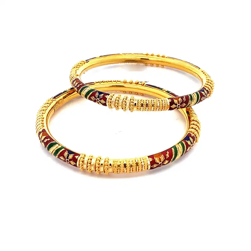 22K Yellow Gold Kada Bangles with enamel