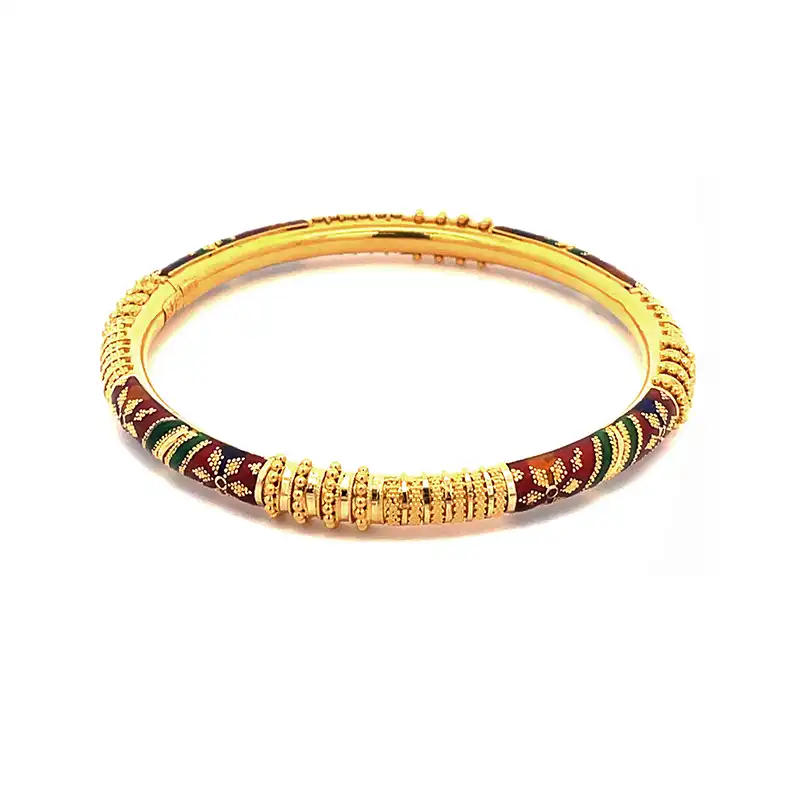 22K Yellow Gold Kada Bangles with enamel