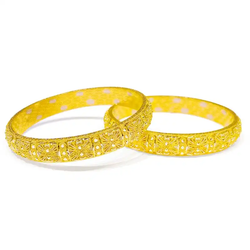 22K Yellow White Gold Patterned Bangles