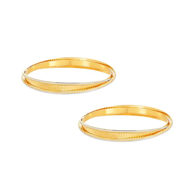 22K Two-Toned Gold Spiral Bangle Set of 2