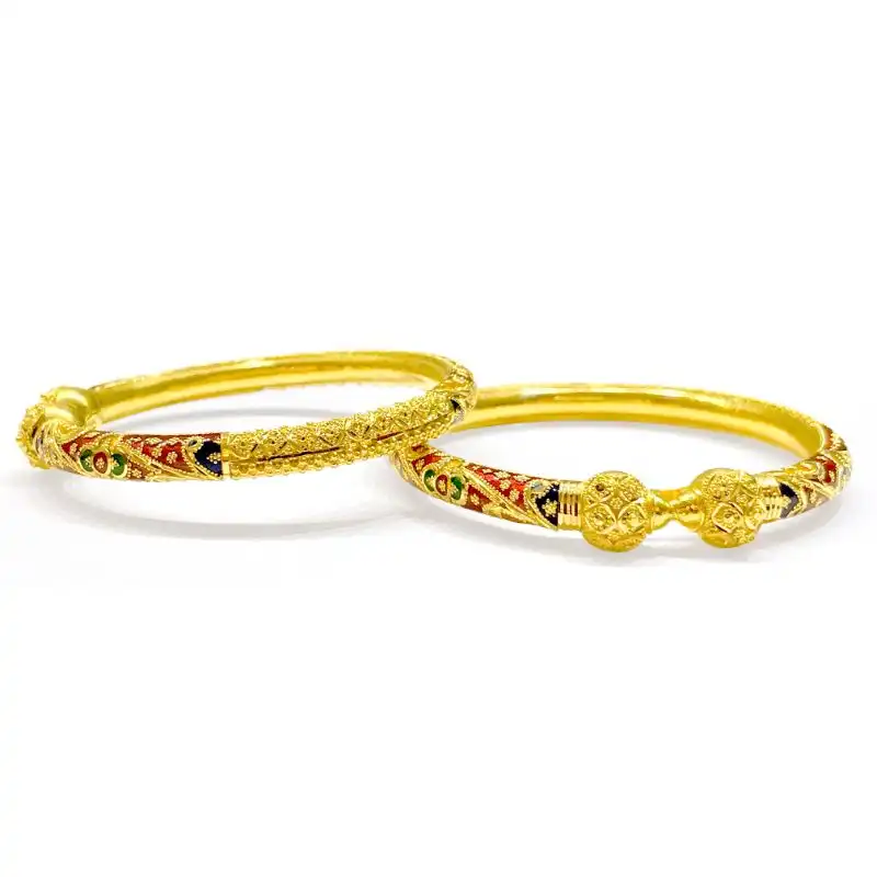 22K Yellow Gold Bangle Set with enamel