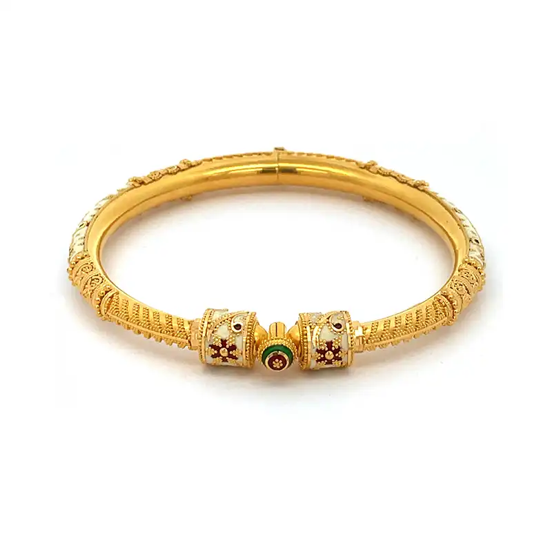 22K Yellow Gold Kada Bangles with enamel