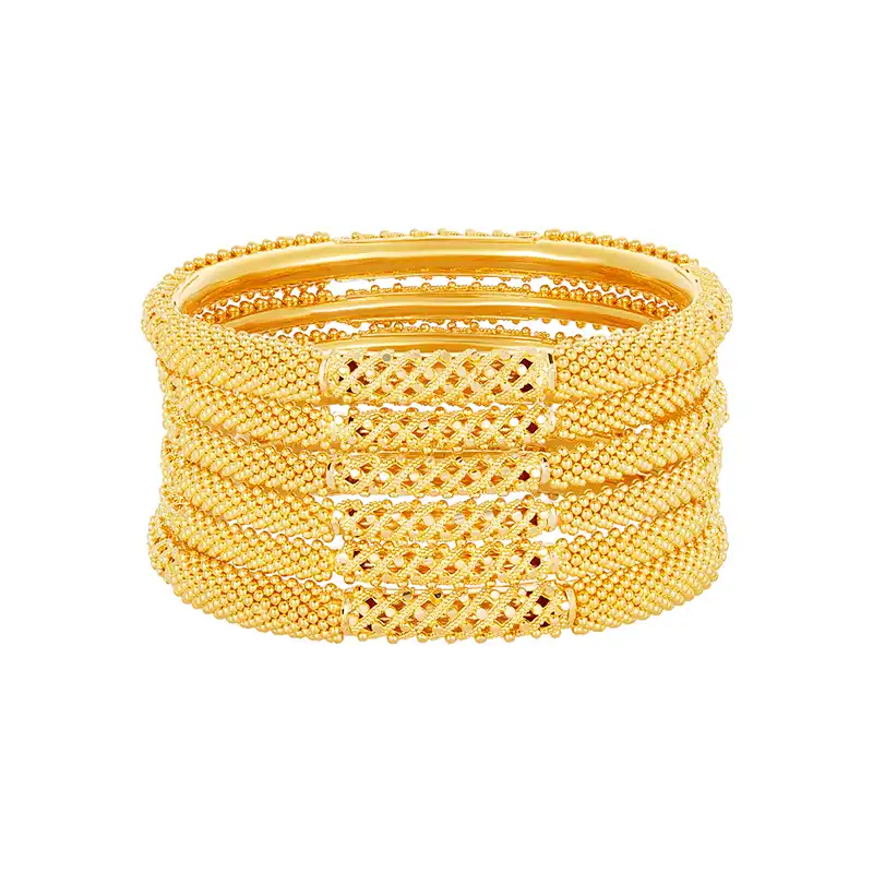 22k Yellow Gold Cross Hatch Patterned Bangle Set of 6