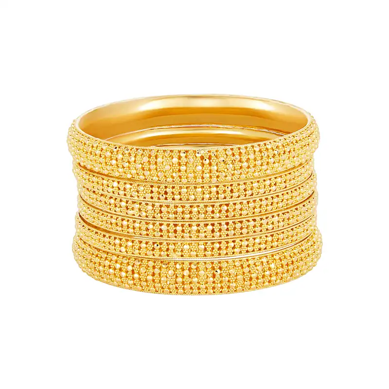 22k Yellow Gold Beaded Bangle Set of 6