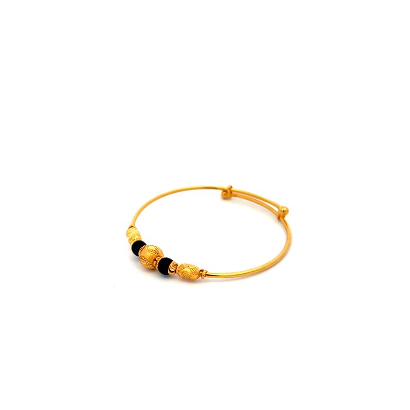 22K Yellow Gold and Black Beaded Baby Bangle Set of 2