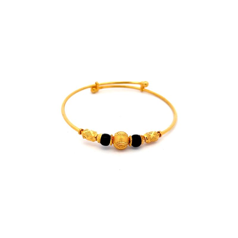 22K Yellow Gold and Black Beaded Baby Bangle Set of 2