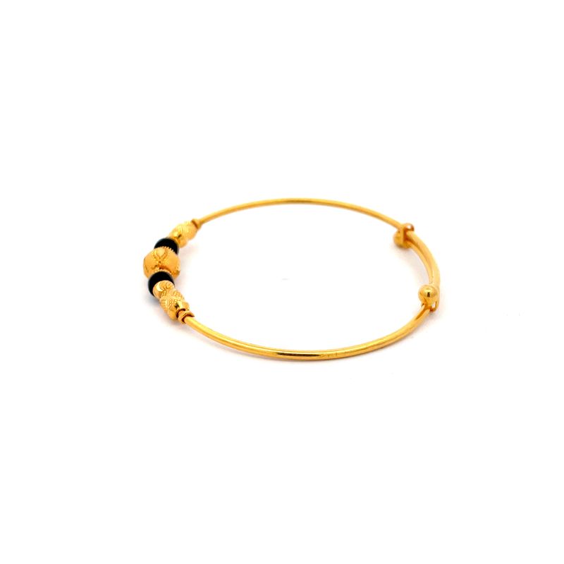 22K Yellow Gold and Black Beaded Baby Bangle Set of 2