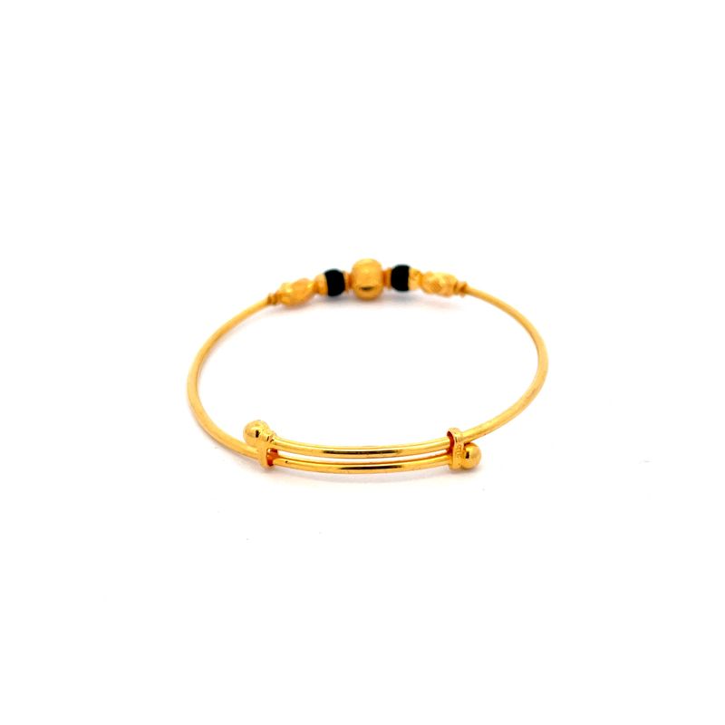 22K Yellow Gold and Black Beaded Baby Bangle Set of 2