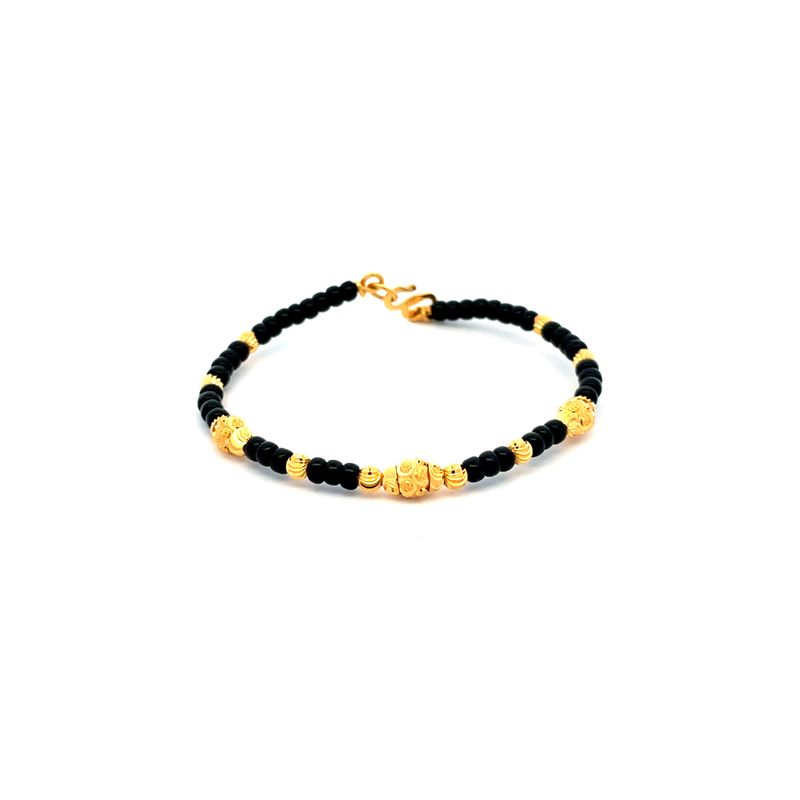 22K Yellow Gold and Black Beaded Baby Bangle Set of 2