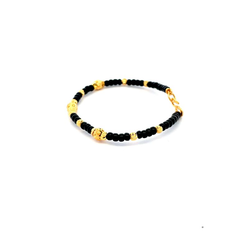 22K Yellow Gold and Black Beaded Baby Bangle Set of 2