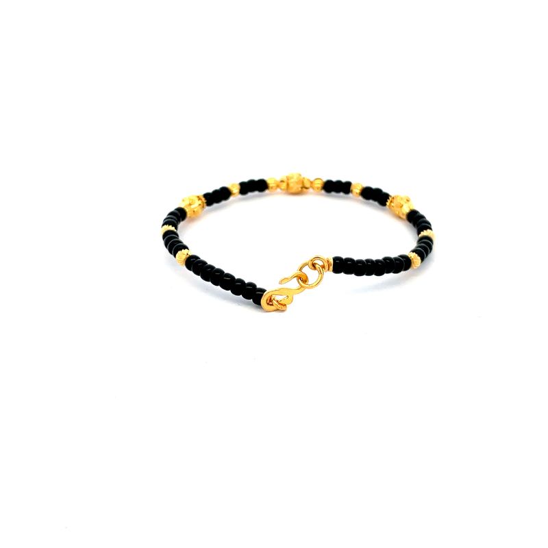 22K Yellow Gold and Black Beaded Baby Bangle Set of 2