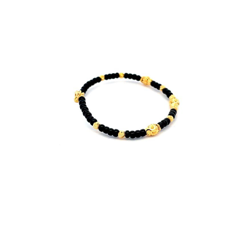 22K Yellow Gold and Black Beaded Baby Bangle Set of 2