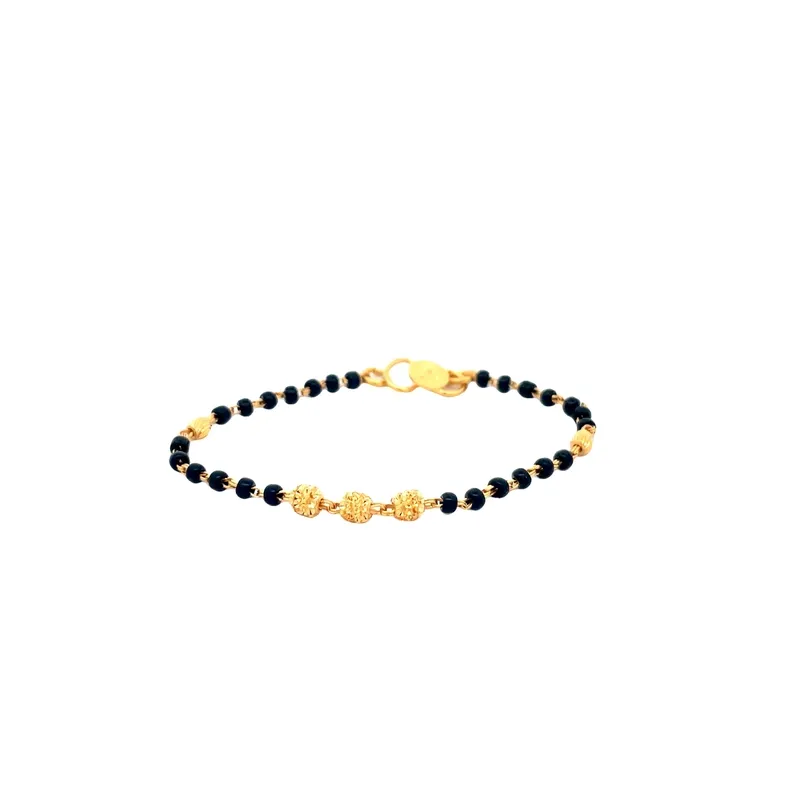 Baby Bracelet 22K Gold - Round gold and black beads