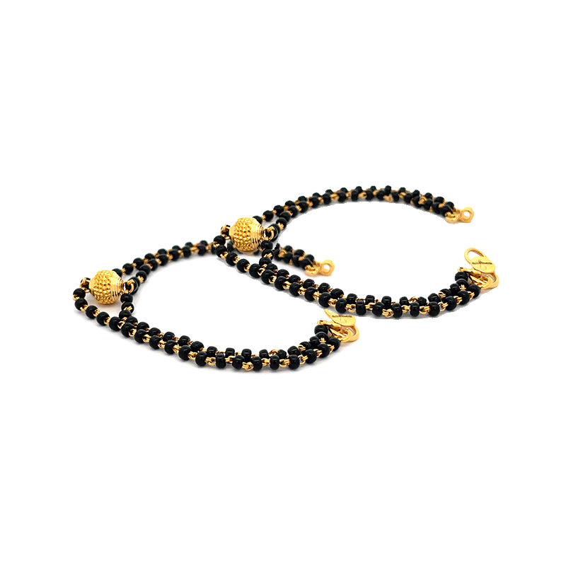 3 lines of Black beads and Gold, Baby Bracelet