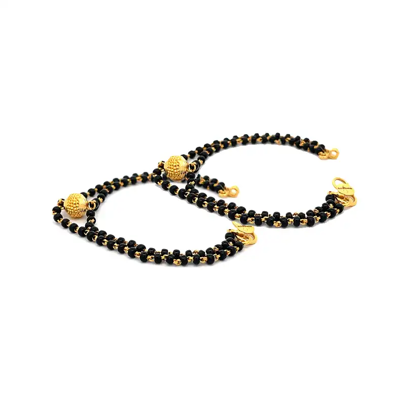 2 lines of Black beads and Gold, Baby Bracelet - 5 inch