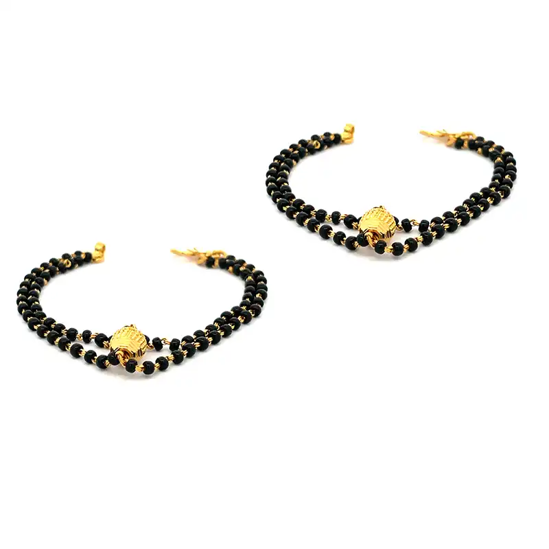 2 lines of Black beads and Gold, Baby Bracelet - 5 inch