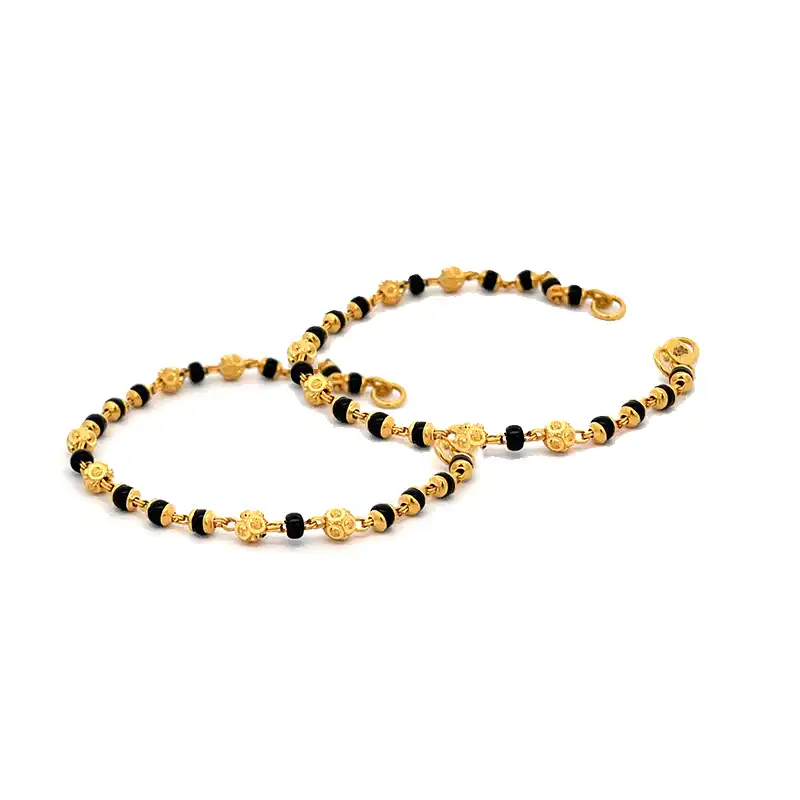 Elegant Black Beads Baby Bracelet in 22K Yellow Gold - 5 inch