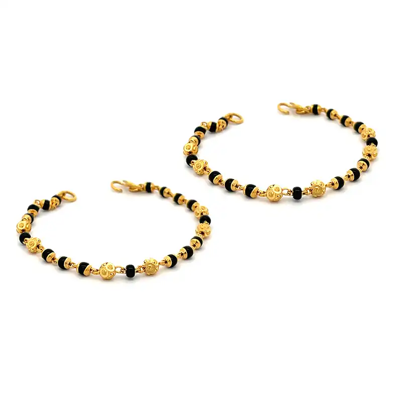 Elegant Black Beads Baby Bracelet in 22K Yellow Gold - 5 inch