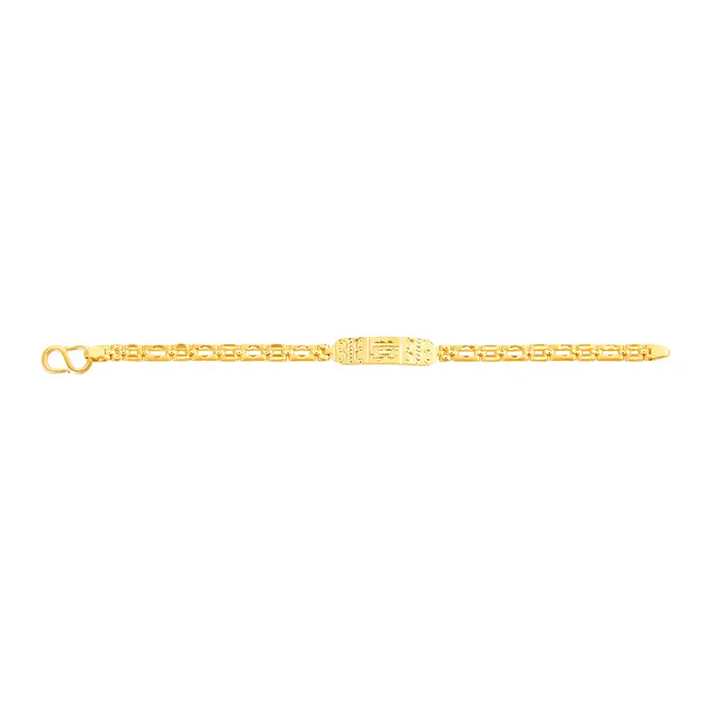 22K Yellow Gold Bar Baby Link Chain Bracelet with Om