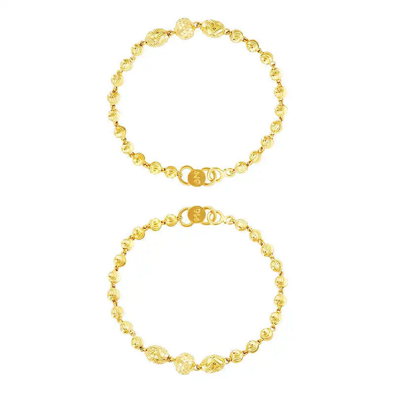 22K Yellow Gold Beaded Baby Bangle Set of 2