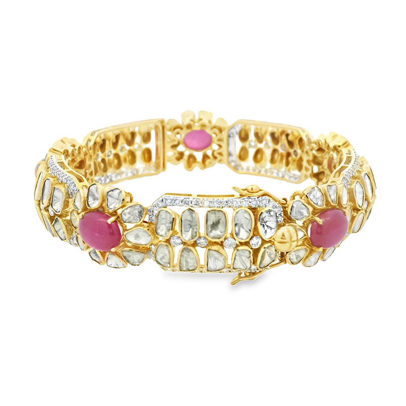 Set of uncut Diamond Bangles with Rubies