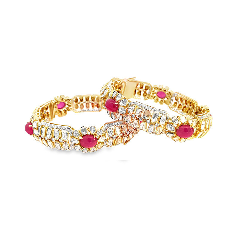 Set of uncut Diamond Bangles with Rubies