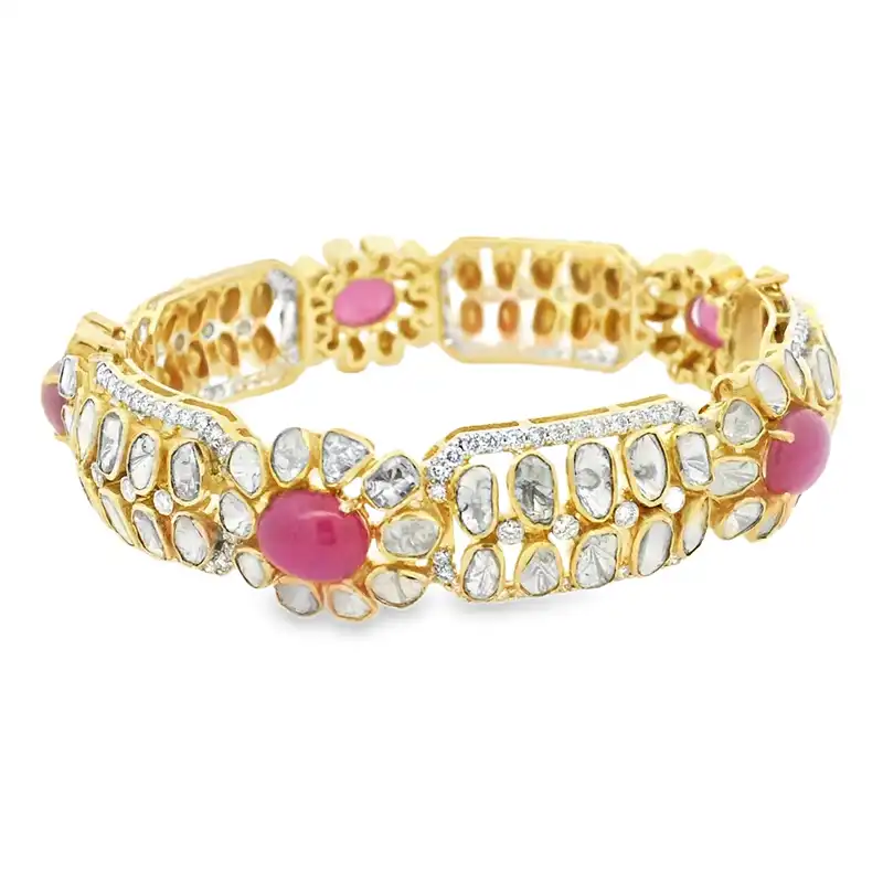 Set of uncut Diamond Bangles with Rubies