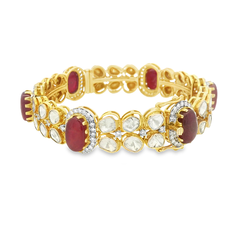 Set of Bangles in uncut Diamonds and Rubies