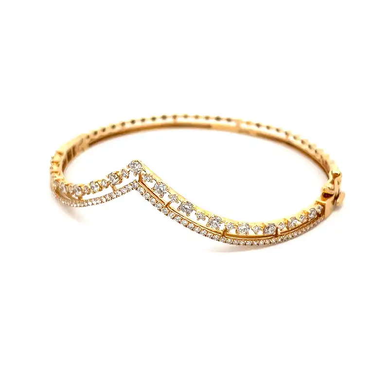 Uniquely shaped Gold Diamond Bangle Bracelet