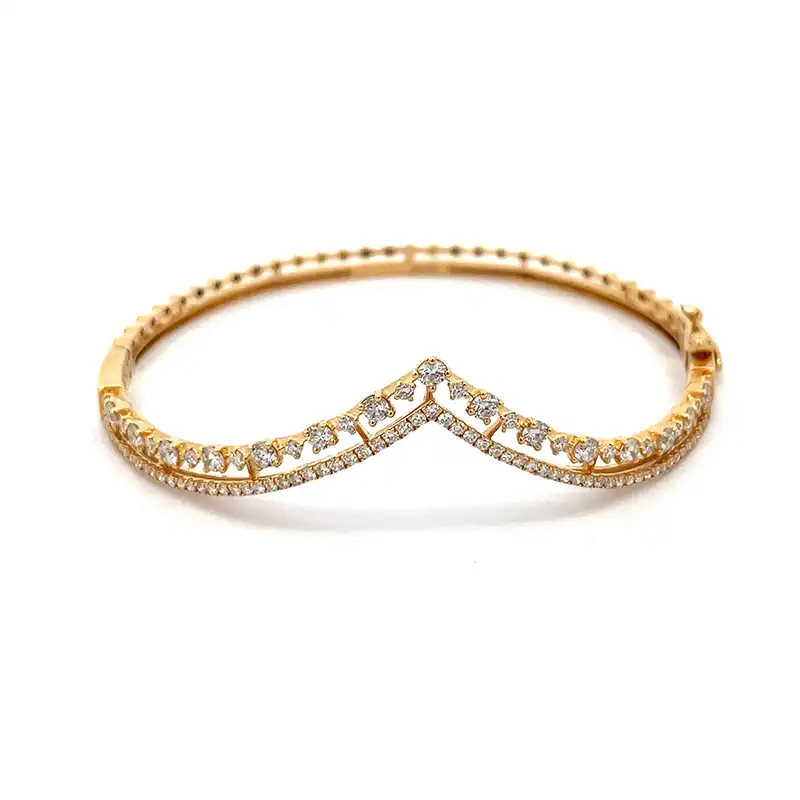 Uniquely shaped Gold Diamond Bangle Bracelet