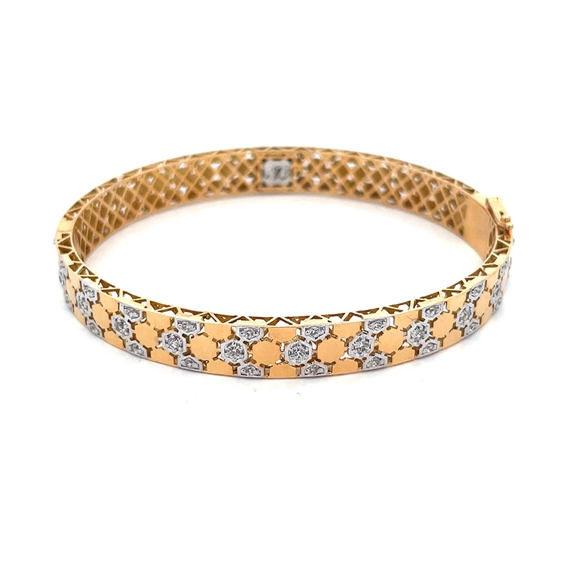 Elegant Gold Two Tone Bangle Bracelet with CZ