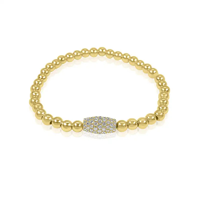 18K Yellow Gold beads Bracelet with Diamonds