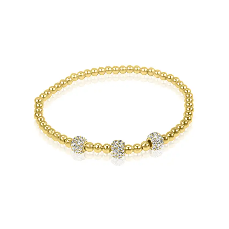 18K Yellow Gold beads Bracelet with Diamonds