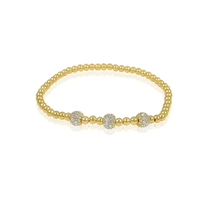 18K Yellow Gold beads Bracelet with Diamonds