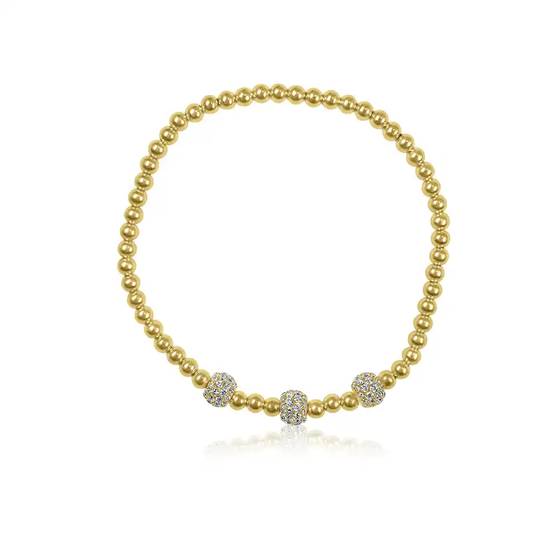 18K Yellow Gold beads Bracelet with Diamonds