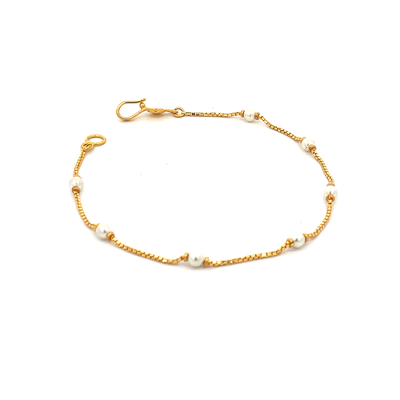Pearl bracelet and Gold beads Bracelet - 7 inch
