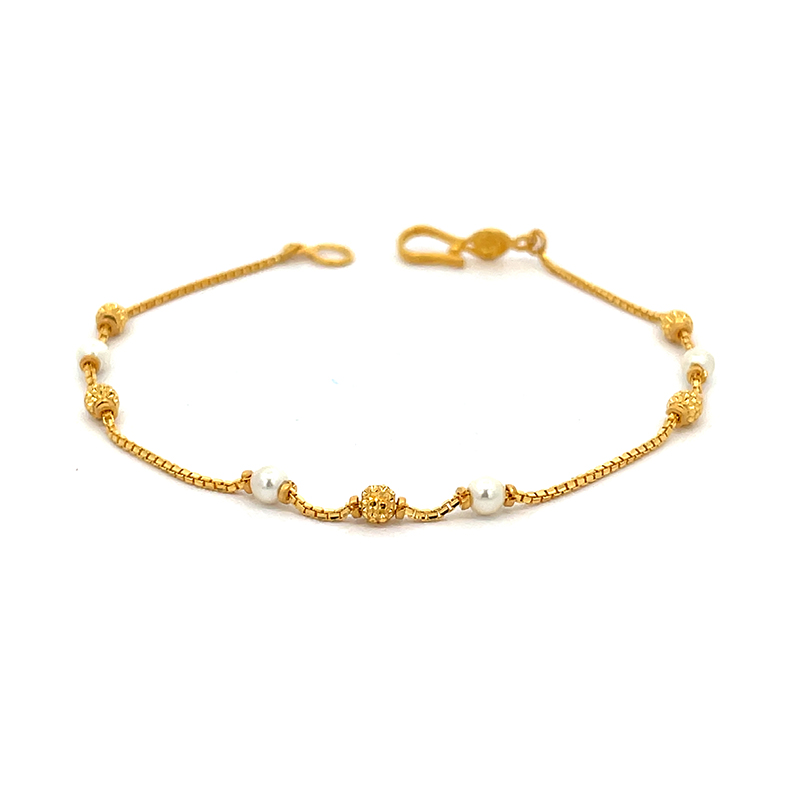 Pearl and Gold beads Bracelet - 7 inch