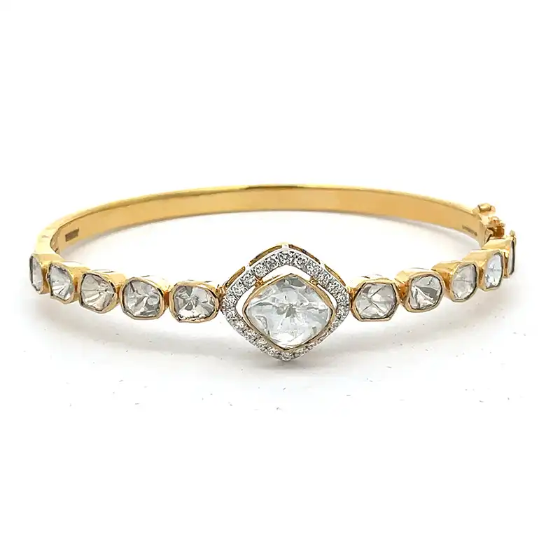 Stunning Yellow Gold bangle with uncut diamonds