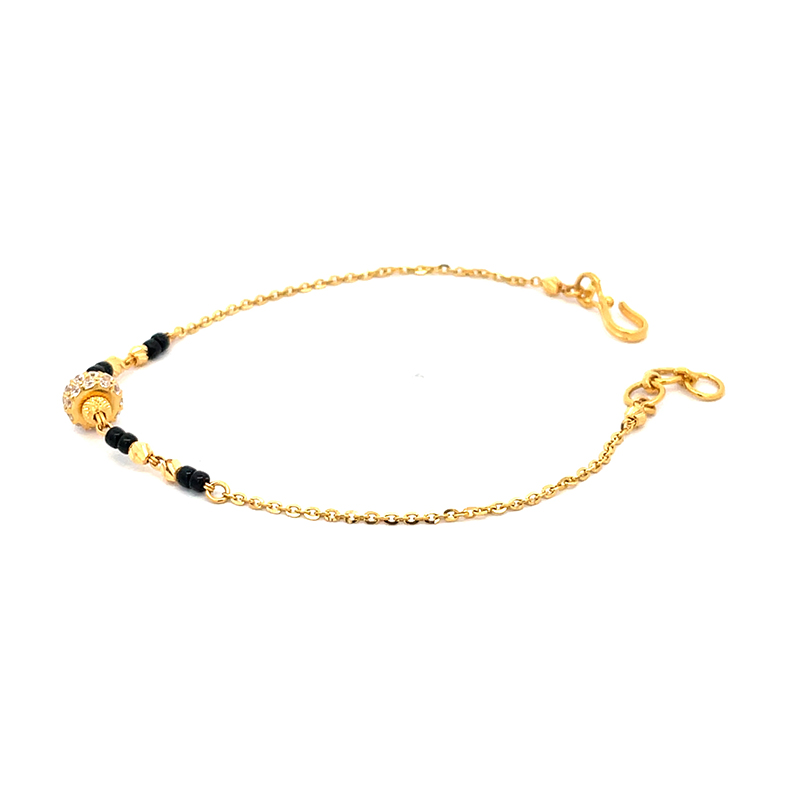 Black Beads Gold Bracelet with charm - 7 inch