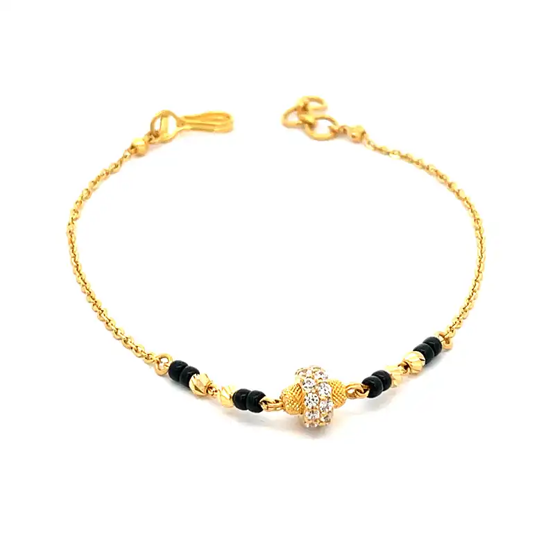 Black Beads Gold Bracelet with charm - 7 inch