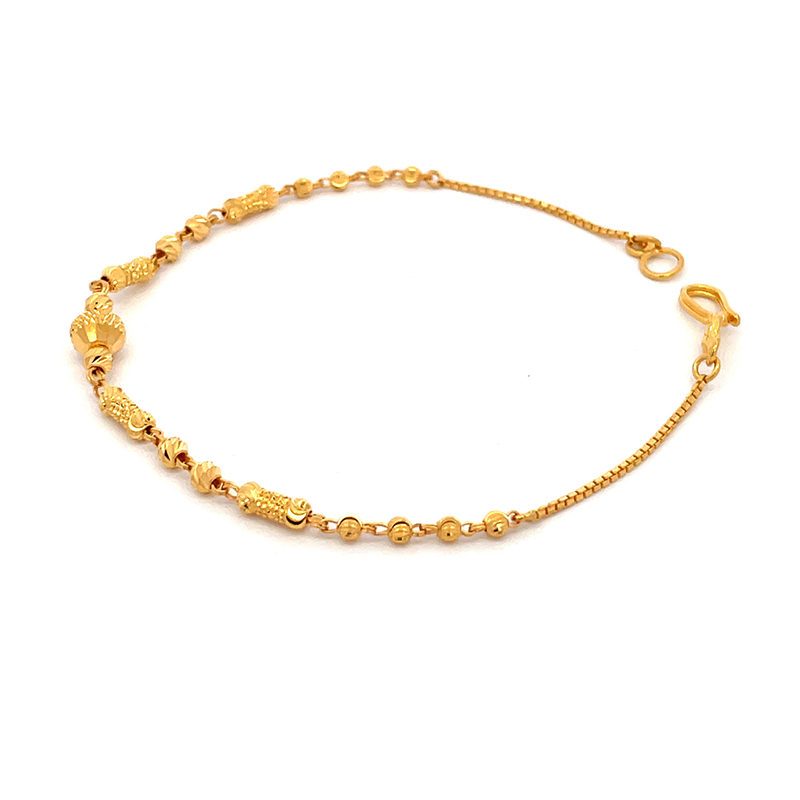 22K Gold bracelet with beads and capsule design - 7 inch