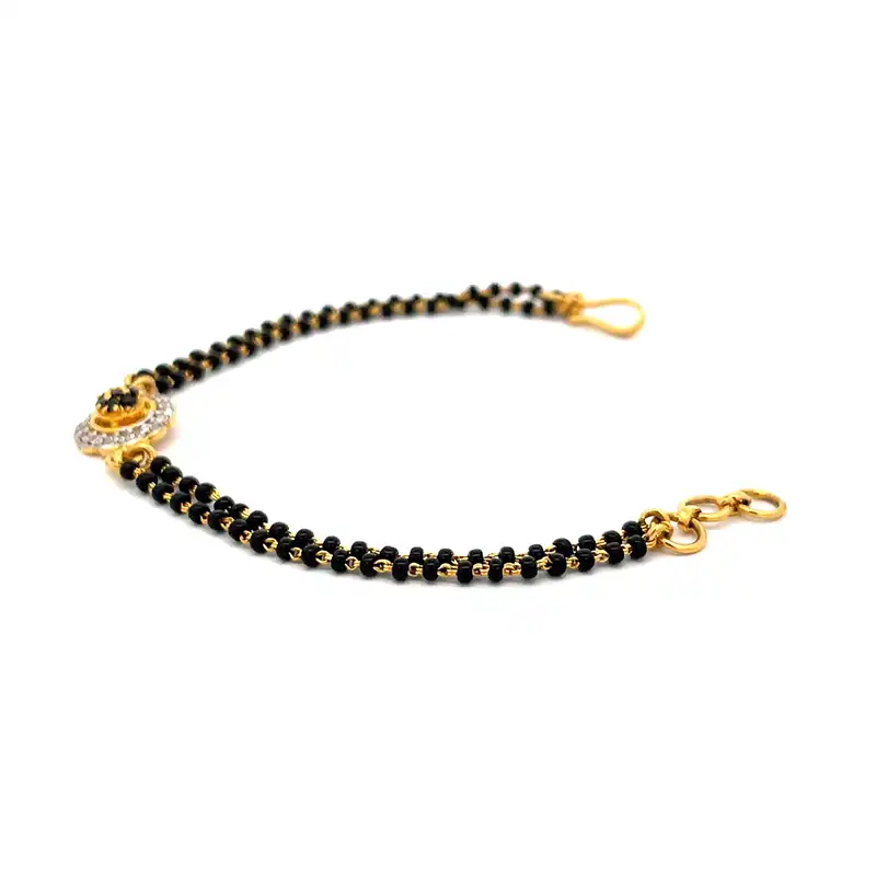 Black beads Bracelet with Gold Charm center - 6 inch