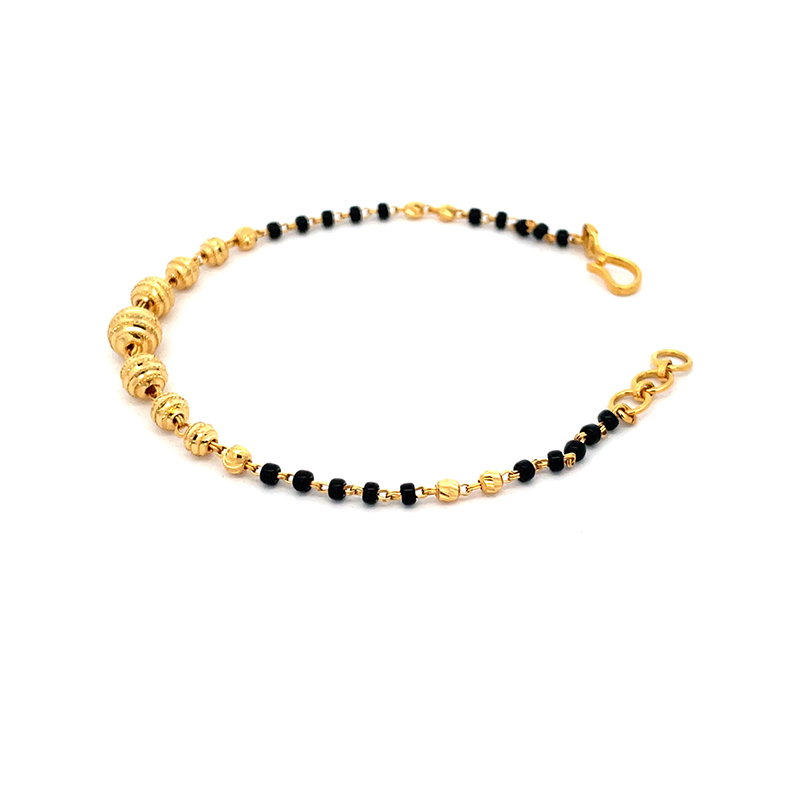 22K Gold Bracelet with black beads - Round center