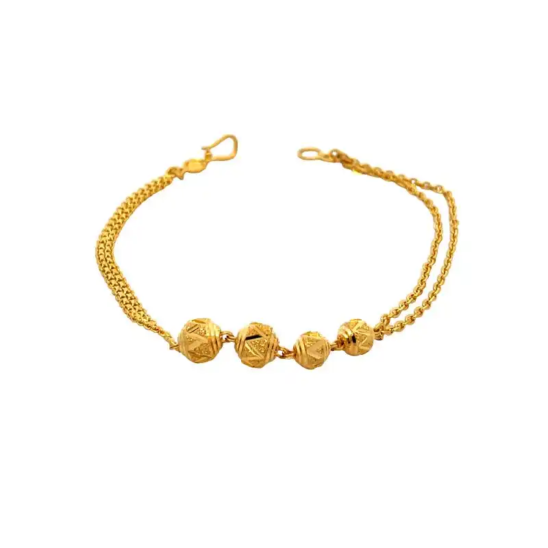 Elegant Triple Sphere Gold Bracelet - Delicate Chain Link Wrist Adornment