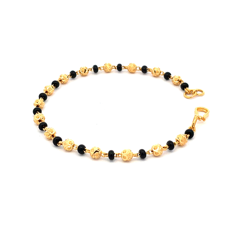 Black and Yellow Gold Beads Bracelet - 7.25 inch